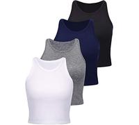 4 Basic Crop Tank Tops Women Racerback Tops Cotton Sport Tops for Girls Lady Daily Wearing