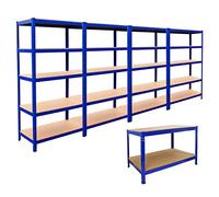 4 Bay 180cm x 90cm x 45cm Blue 5 tier (280KG Per Shelf) 1400KG Capacity | With 1 x Workbench | Garage Shed Storage Metal Shelving Units