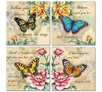 4 Beautiful Butterflies and Flowers Inspirational Quotes Butterfly Art Prints 12x12