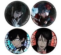 4 Black Butlers Tinplate Badge 58MM Anime Figure Brooch Cool Pins, Sebastian&Ciel Cosplay Accessories