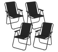 (4, Black) Garden Patio Metal Folding Spring Deck Chairs