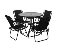 (4, Black) Garden Table & Folding Deck Chairs Set 2 4 Seater