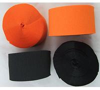 4 Black & Orange Giant Crepe Paper Streamers 45mm wide x 26me ters (84feet long). Many uses as decorations, marketing tools, great favourite with schools and the craft industry