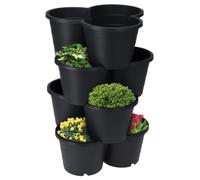 GEEZY Stackable Flower Pot Planters - Set of 4, Large Black Plastic Tiered Design for Outdoor Vertical Garden, for Herbs, Strawberries, Flowers - Space-Saving Durable Pots for Gardening Enthusiasts