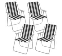 (4, Black & White Stripe) Garden Patio Metal Folding Spring Deck Chairs