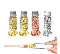 4 Bottles Decorative Gold Leaf, 3 Color Gold Leaf Cake Decorating with Tweezers and Brush, Metallic Gilding Paper for Makeup Chocolate Decoration Nail Art Resin DIY Crafts Paintings