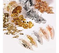 4 Bottles Gold Foil Flakes - Nail Foils Gold Foil for Nail Art, DIY Arts & Crafts, Epoxy, Tumbler, Face and Eye Makeup, Resin Jewelry (Gold/Silver/Light Gold/Champagne Gold)