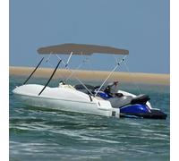 4-Bow Bimini Top Grey 600D Polyester with PU Coating 243 x 210 x 137 cm, Aluminium Frame, Weatherproof, Waterproof, with Protective Cover and Rustproof Stainless Steel Attachments for Boat and