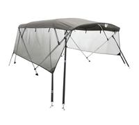 4-Bow Bimini Top with Mesh Side Panels 243 x (185-198) x 137 cm, Waterproof Polyester Boat Cover with Aluminium Frame, Weatherproof, Tear-Resistant, Breathable