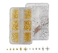 4 Boxes 24 Grids Star Nail Charms, Premium 3D Gold & Silvery Star Charms for Nails Art, Metallic Studs & Rhinestones Nail Jewelry Decorations, Manicure Kit Supplies for Women & Girls