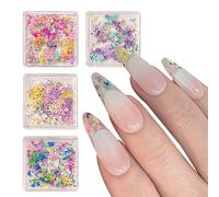 4 Boxes 3D Nail Art Charms - Colorful Natural Real Dried Flowers for Resin, Pressed Flowers & Nail Flowers Decals, Dried Flower Nail Art Design