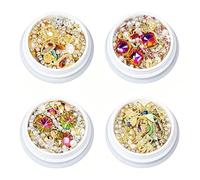 4 Boxes 3D Nail Art Charms, Mixed-Style Nail Rhinestones, for Women Girls