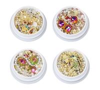 4 Boxes 3D Nail Art Rhinestones Mixed-Style Charms Diamonds Decorations Pearl Gems Crystals Metal Supplies for Women Girls DIY Nail Design