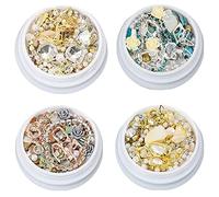 4 Boxes 3D Nail Art Rhinestones Mixed-Style Nail Art Charms Rose Flower Metal Studs Nail Chain Shell Slices Diamonds Pearl Gems for Women Girls DIY Design Manicure Decoration Supplies