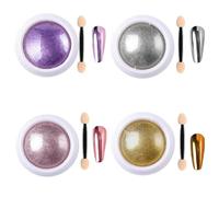 4 Boxes Nail Powder Multicolor Metallic Chrome Powder Magic Mirror Effect Nail Glitter Shell Glitter Dust with 4 Pieces Eyeshadow Sticks for Nail Art Design Decoration