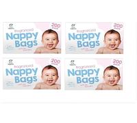 4 Boxes x 200 (800) Baby Fragranced Scented Nappy Bags with EASY TIE Handles Disposable Sacks