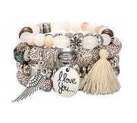 4 Bracelets For Women Bangles Strand Bracelets Beaded Multilayer Stackable Sets Bracelets Chronometer Watches for Men (White, One Size)