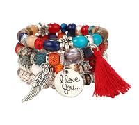 4 Bracelets for Women Bohemian Bangles Beach Bracelets Beads Multilayer Stackable Sets Bracelets Personalised Bracelet for Girls, one size, Metal, No gemstone