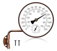 4" Brass Swivel Thermometer Indoor Outdoor Thermometer, Outside Decorative Weather Thermometer Hygrometer for Kitchen Window, Patio, Greenhouse