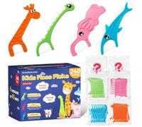 4 Bright Colors Fun Animal-Shaped Kids Flossers,Unflavored Dental Floss Picks for Children,Fluoride & PFA Free Tooth Picks Flossers,Non Toxic Floss with Anti-Slip Handle,6 Pack (240 Count)