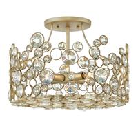 4 Bulb Semi Flush Light Connecting Circles Crystals Silver Leaf LED E14 60W