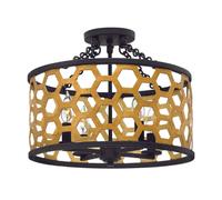 4 Bulb Semi Flush Light Hexagonal Laser Cut Steel Sunset Gold Black LED E14 60W