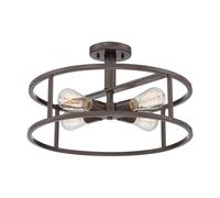 4 Bulb Semi Flush Light Open Black Metal Cage Exposed Western Bronze LED E27 60W