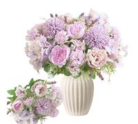 4 Bunches 28 Heads Artificial Flowers, Light Purple Silk Peony & Hydrangea Bouquet with Carnations, Realistic Fake Flower Arrangements for Wedding, Home, Office, Table Centrepiece Decor
