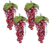 4 Bunches Artificial Red Grapes Fake Photography Grapes Small Plastic Fruit Bunches Party Lifelike Fruits Hanging Rubber Grape for Home Kitchen