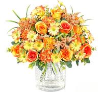 4 Bunches Autumn Artificial Flowers Roses Bouquet Fake Silk Daisy Dahlia