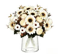 4 Bunches Autumn Artificial Flowers Sunflowers White Fake Peony Bouquet