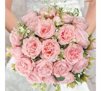 4 Bunches Peony Artificial Flowers White Silk Peonies Bouquets for Wedding Party Table Centerpieces Floral Arrangement Home Kitchen Decor Wedding Party Bridal DIY Decor (Pink)