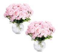 4 Bunches Pink Artificial Flowers Peony, Fake Silk Peonies Flower Bouquet with Ribbon for Wedding Bridal Bouquet, 20 Heads Faux Flowers for Home Vase Decoration Table Centrepiece