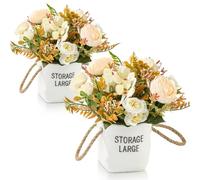4 Bunches White Artificial Flowers in Vase, Fake Flowers Bouquet with 2 Pots, Faux Silk Flower for Arrangements, Realistic Flower for Decoration Home Indoor Wedding Offices, 4 Peony 16 Roses