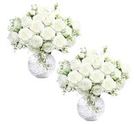 4 Bunches White Flowers Artificial, Peony Silk Faux Flowers That Look Real, Fake Peonies for Wedding Bridal Bouquet or in Vase Table Centrepiece, Home Garden Decor