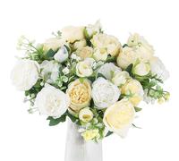 4 Bunches White & Yellow Artificial Peony Flowers - Realistic Silk Fake Peonies for Wedding, Party & Home Decor