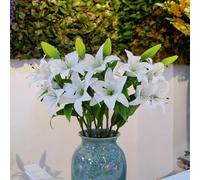 4 Bundles Fake Lily Artificial Flowers 30.7inch Plastic Cemetery Faux Flowers Real Touch White Lily Fake Spring Flower for Wedding Easter Party Home Decoration