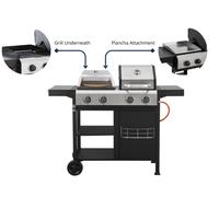 4 Burner Gas BBQ Grill + Pizza Oven & Plancha 3-in-1 - Outdoor Stainless Steel