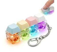 4 Button Keyboard Fidget Toy, Clicky Fidgets Keyboard Keyring with LED Light, Mini Finger Keyboard Caps, Light Up Keychain Decompression Toys to Relieve Stress Pass the Time for Adults Kids