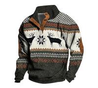 4 Button Sweatshirt Men, Knit 3D Printed Sweatshirt With Elbow Patch Vintage Ethnic Tribal Graphic Clothing Tops Long Sleeve Pullover Sweater Stand Collar Pullover With Button