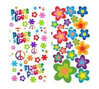4 Car Stickers, Hippie Flower Stickers, Summer Sticker Set for Skateboards, Laptops, Suitcases, Helmets, Etc., Suitable for Indoor and Outdoor Use.