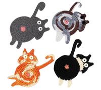 4 Cat Gifts for Women, 15 x 10 cm Each, Cat Coasters That Grab Cup, Cats-Themed Gifts for Cat Lovers, Coasters with Playful Design, Enhance The Charm of Home Decoration