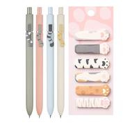 4 Cat Tail Neutral Pens and 1 Set of Cat Claw Note Notes, Creative Animal Cartoon Pen, Black Ballpoint Pen, Suitable for School, Office, and Family.