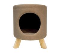 4 Cats & Dogs Wallie Stool - Plush Polyester Pet Stool with Wooden Legs, Cozy Hideaway for Cats & Small Dogs, Multipurpose Footstool & Seat, Modern Minimalist Design for Home & Office - Tan