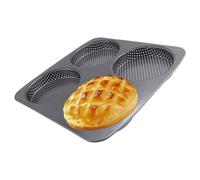 4 Cavity Hamburger Bun Mould, Non-Stick Carbon Steel Hamburger Baking Pan, Large Bread Baking Tray Mold, Hamburger Bun Pan, Egg Muffin Baking Pan for Homemade Burgers, Bread, Rolls, Puffs, Tartlets