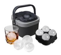 4-Cavity Large Ice Ball Maker with Lid & Handle, Silicone Sphere Ice Moulds with Insulated Bucket, BPA Free Whiskey Ice Tray for Cocktail, Bourbon, Whisky, Scotch, Gin, Bar, Home Use