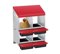 4-Chamber Galvanised Steel Chicken Nesting Box Pull-Out Egg Tray | Wall Mount or Free-Standing Hen Nest Box | Ventilated, Weatherproof & Easy Clean for Coops, Hutch & Poultry Houses-2 Tier Red