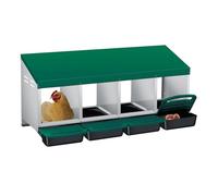4-Chamber Galvanised Steel Chicken Nesting Box - Wall Mountable or Freestanding Hen Laying Nest with Inclined Pull-Out Egg Tray, Ventilated Waterproof Roof & Easy-Clean Design - 1Tier Green