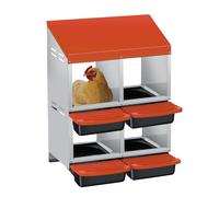 4-Chamber Galvanised Steel Chicken Nesting Box - Wall Mountable or Freestanding Hen Laying Nest with Inclined Pull-Out Egg Tray, Ventilated Waterproof Roof & Easy-Clean Design - 2 Tier Orange