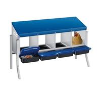 4-Chamber Galvanised Steel Chicken Nesting Box with Stand, Pull-Out Egg Tray | Wall Mount or Free-Standing Hen Nest Box | Ventilated, Weatherproof & Easy Clean for Coops, Hutch & Poultry Houses-Blue